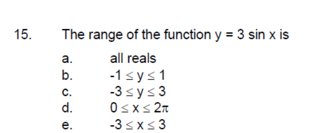 Solved The range of the function y=3sinx ﻿isa. ﻿all | Chegg.com