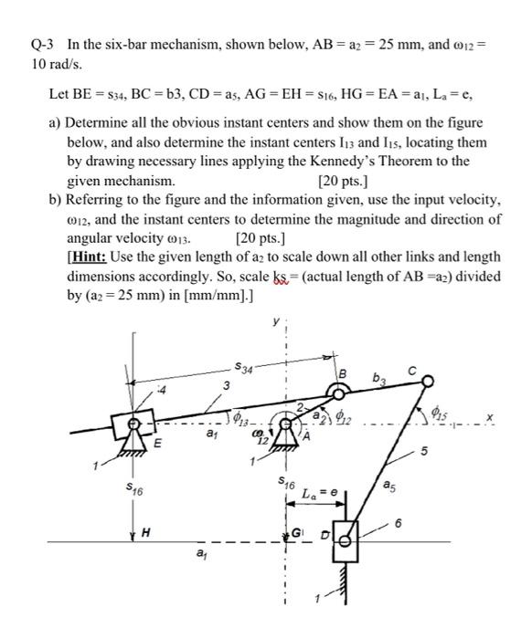 Solved Q-3 In the six-bar mechanism, shown below, AB = a2 = | Chegg.com
