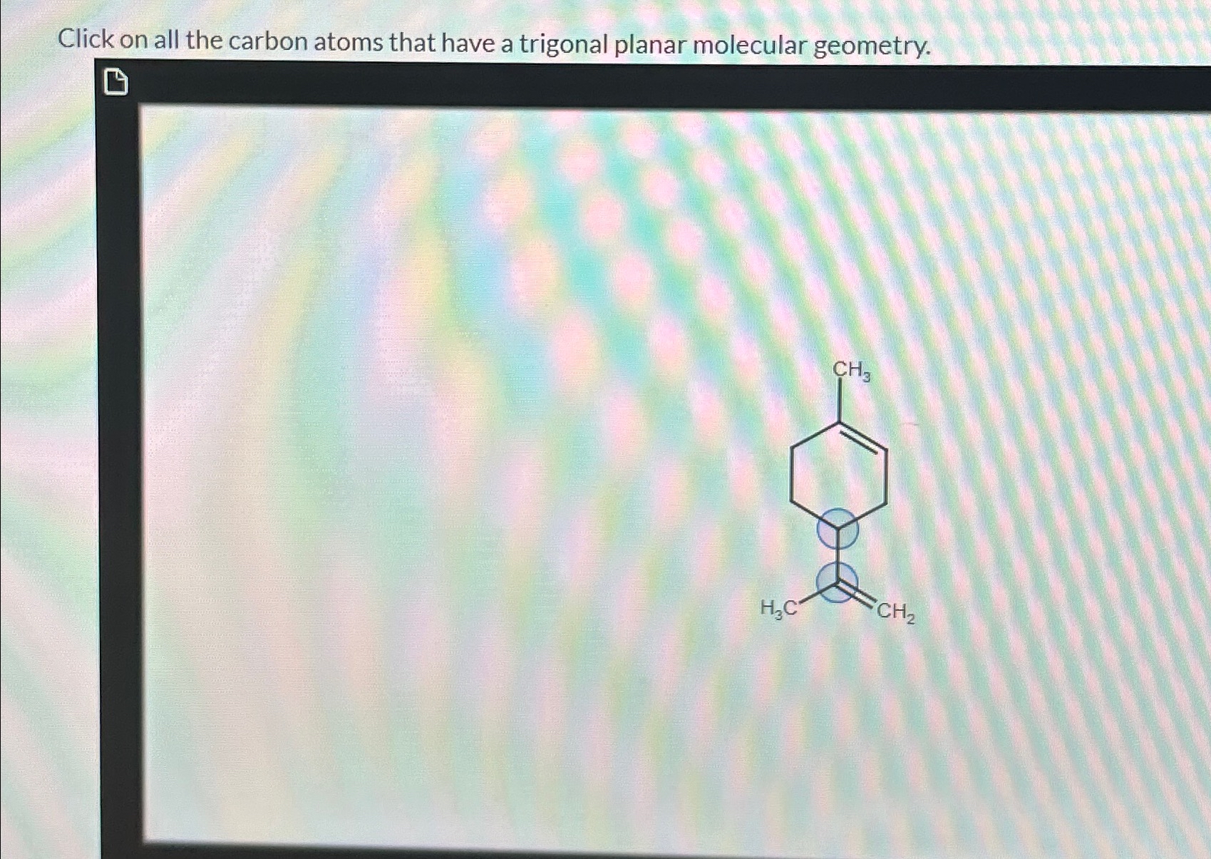 Solved Click on all the carbon atoms that have a trigonal | Chegg.com