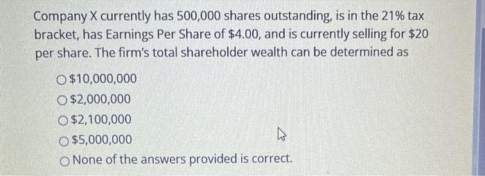 Solved Company X Currently Has 500,000 Shares Outstanding, | Chegg.com