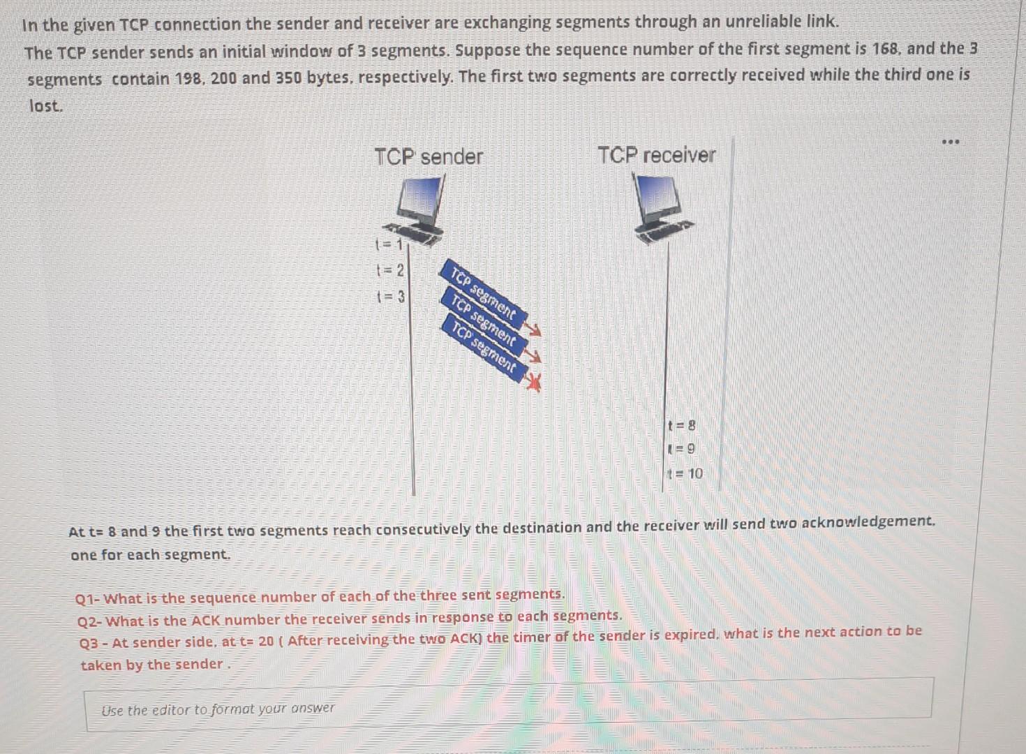 Solved In The Given TCP Connection The Sender And Receiver | Chegg.com