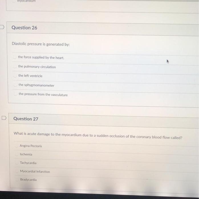 Solved myocardium Question 26 Diastolic pressure is | Chegg.com