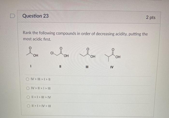 Solved Question 23 2 pts Rank the following compounds in | Chegg.com