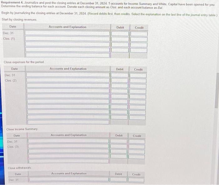 Solved Requirement 4. Joumalize and post the closing entries
