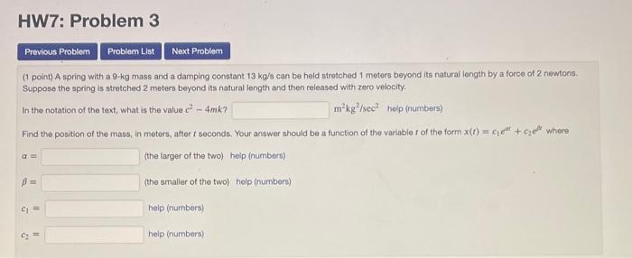 Solved HW7: Problem 3 Previous Problem Problem List Next | Chegg.com
