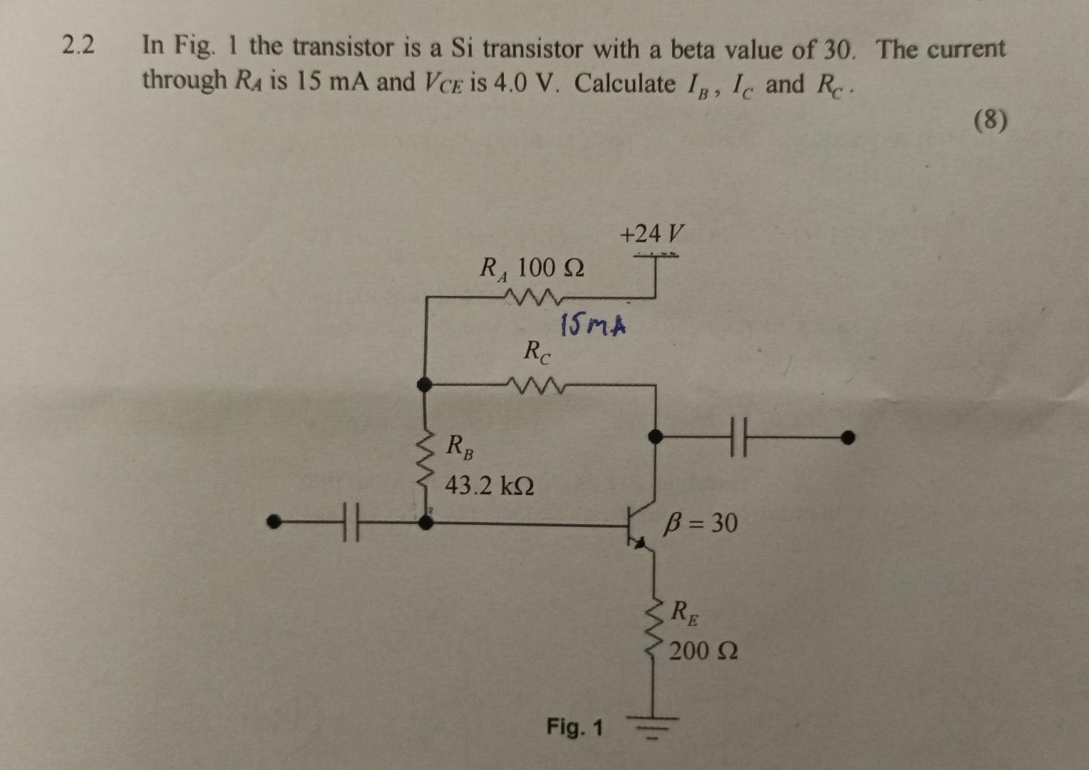 Solved 2 In Fig. 1 The Transistor Is A Si Transistor With A | Chegg.com