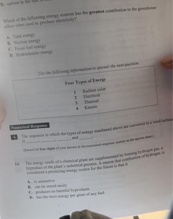Solved Which of the following energy sources has the | Chegg.com