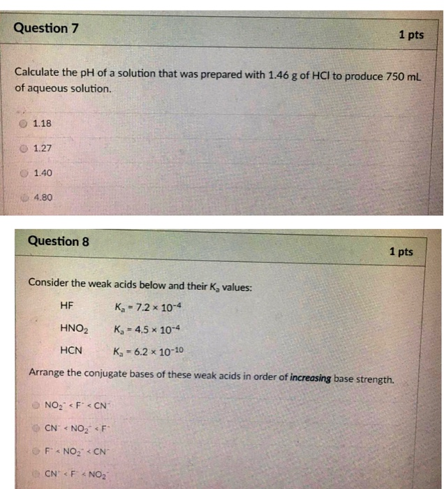 Solved Question 7 1 pts Calculate the pH of a solution that | Chegg.com
