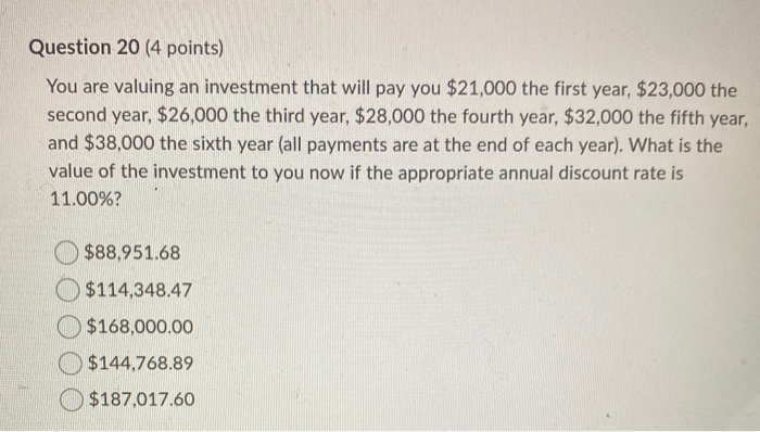 Solved Question 20 4 Points You Are Valuing An Investment 9855