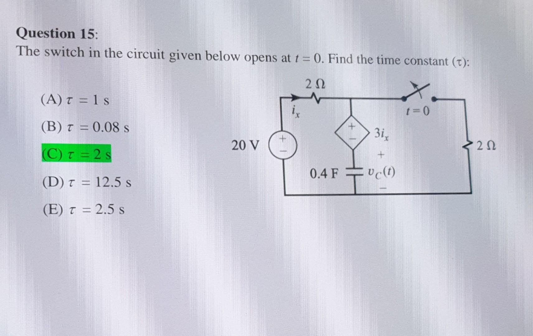 Solved Question 15: The switch in the circuit given below | Chegg.com