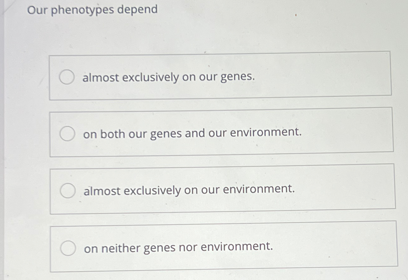 Solved Our phenotypes dependalmost exclusively on our | Chegg.com