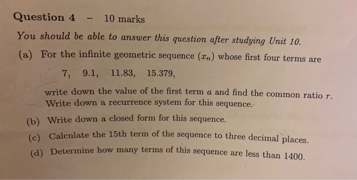 Solved Question 4 - 10 marks You should be able to answer | Chegg.com