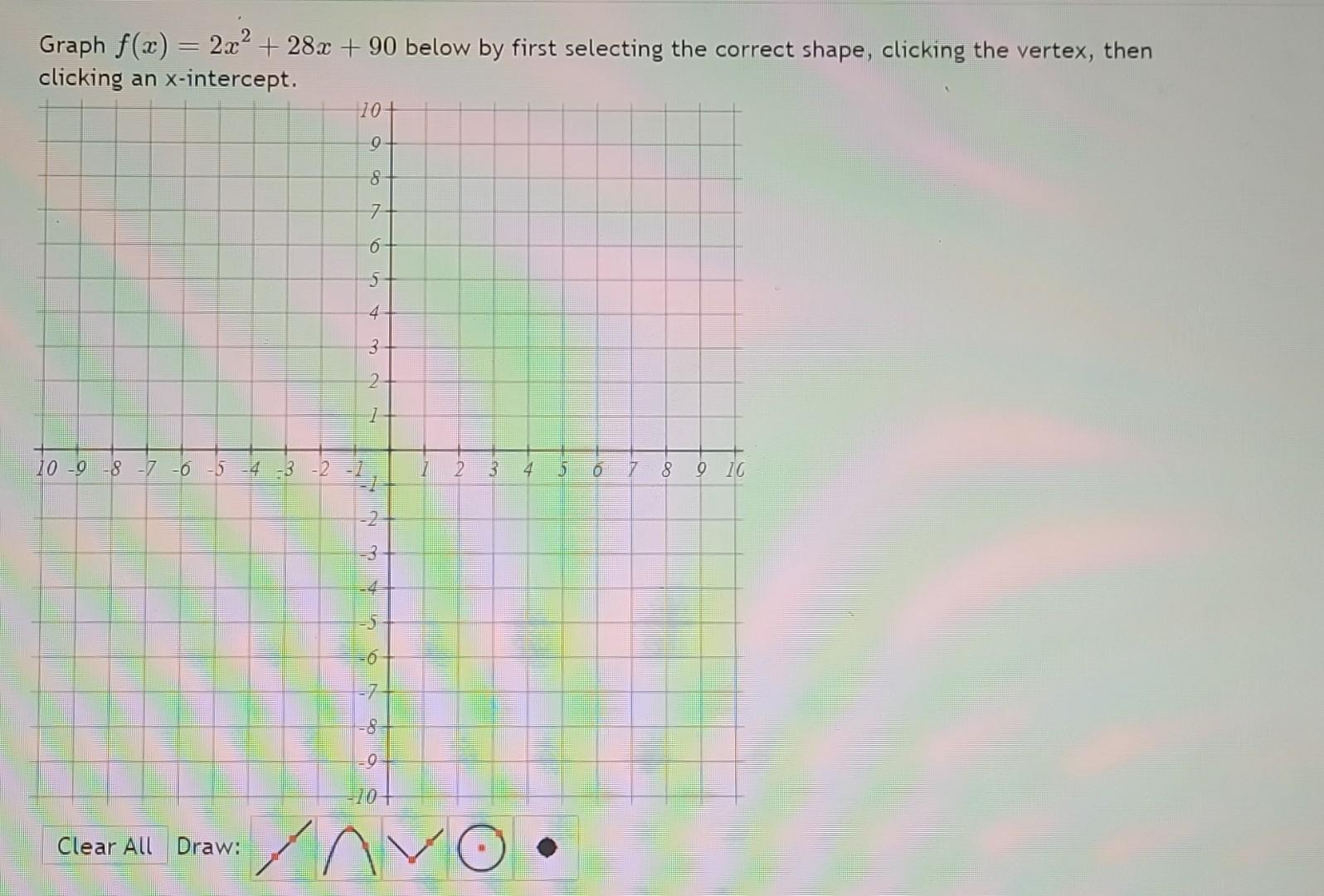 Solved Graph f(x) = 2x² +28x +90 below by first selecting | Chegg.com