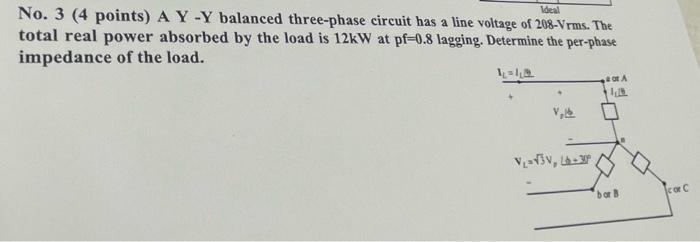 Solved No. 3 (4 points) A Y -Y balanced three-phase circuit | Chegg.com