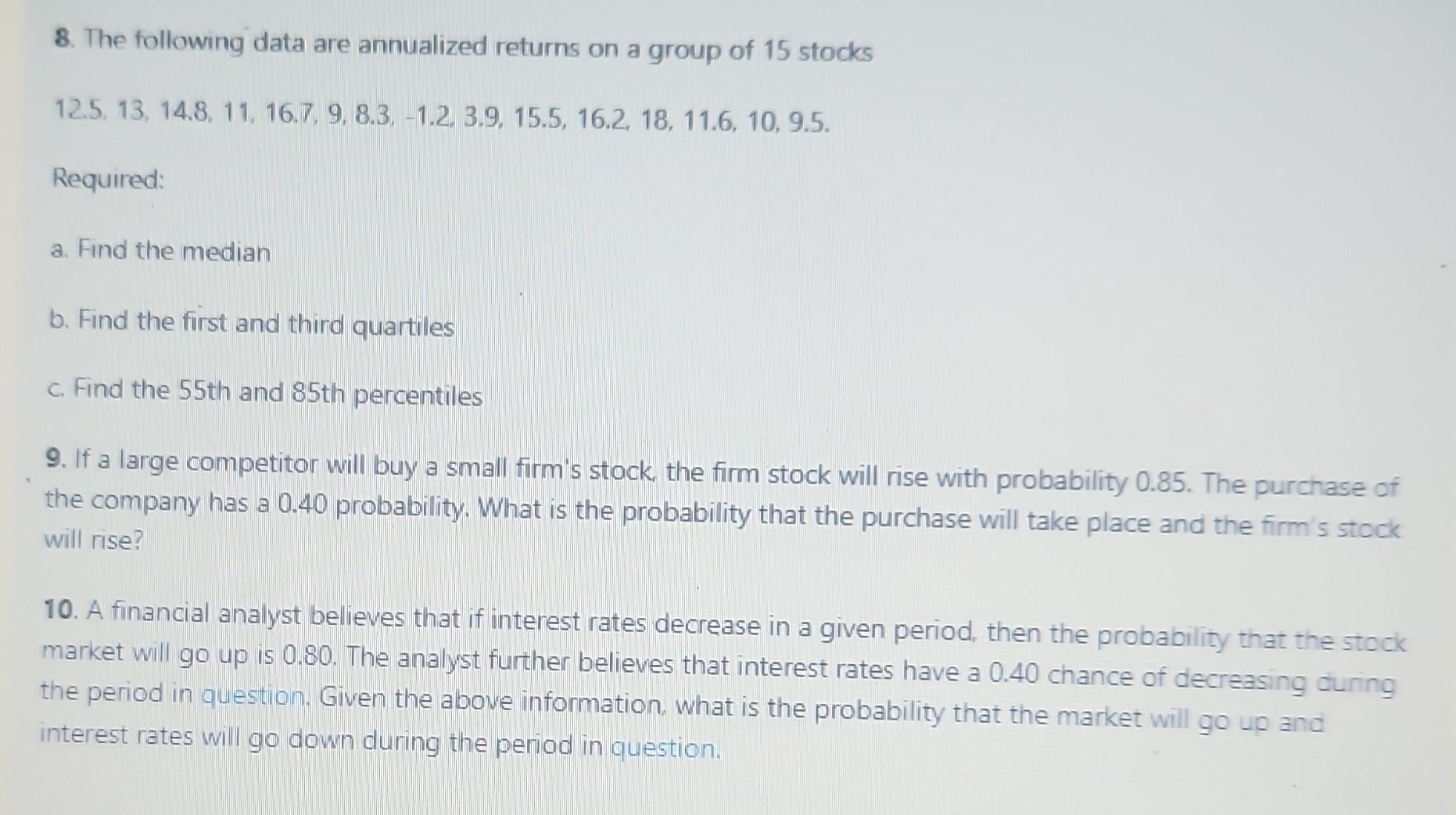 Solved 8. The Following Data Are Annualized Returns On A | Chegg.com