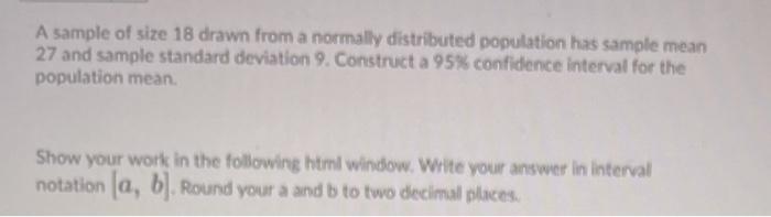 Solved A sample of size 18 drawn from a normally distributed | Chegg.com