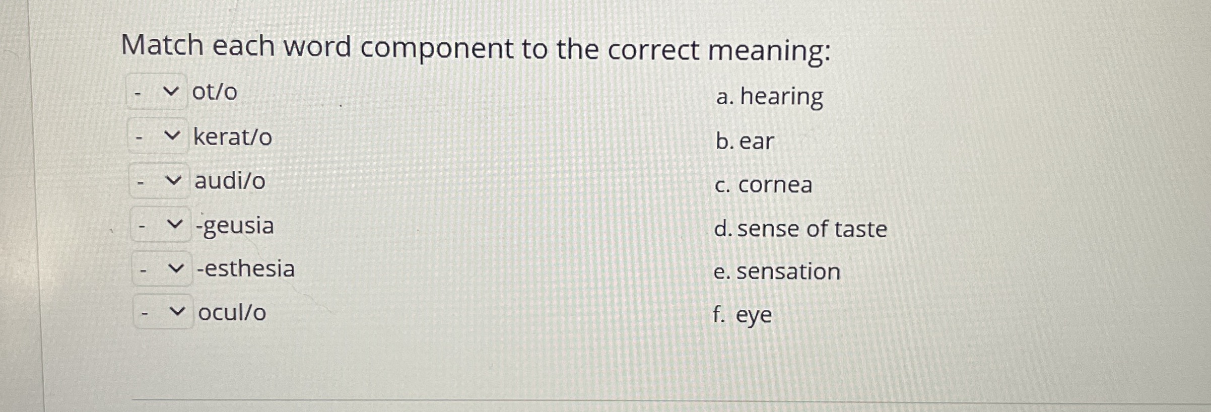 Match each word component to the correct meaning: | Chegg.com