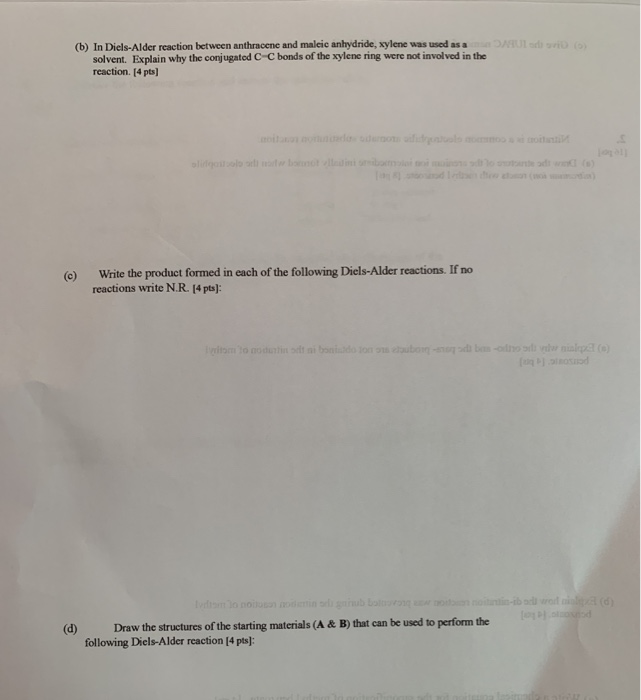 Solved (b) In Diels-Alder Reaction Between Anthracene And | Chegg.com