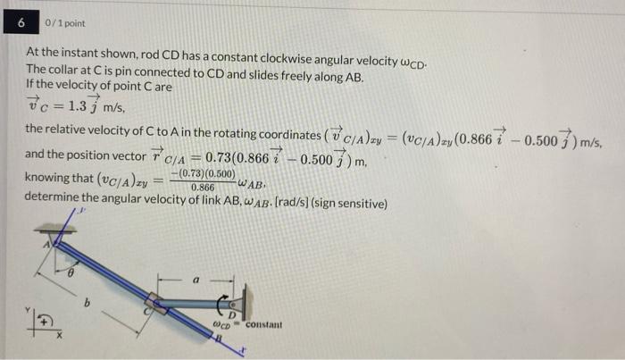 At the instant shown, rod CD has a constant clockwise | Chegg.com