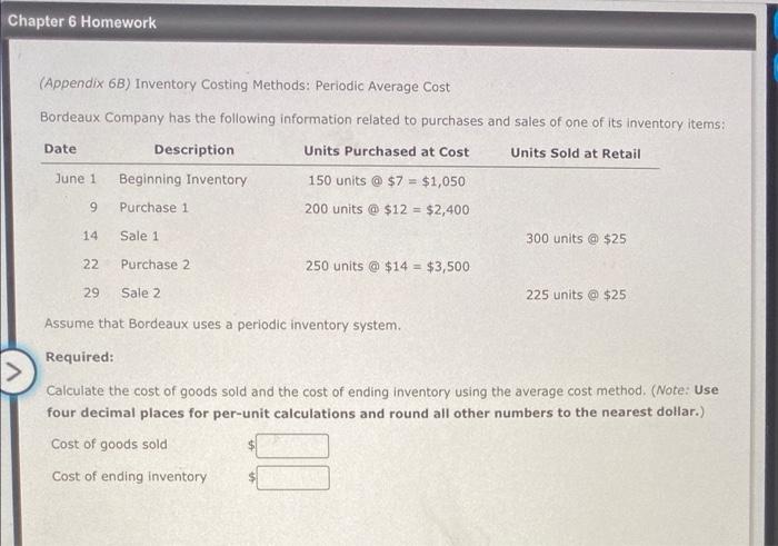 Solved Chapter 6 Homework (Appendix 6B) Inventory Costing | Chegg.com