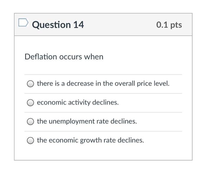 Solved Question 14 0.1 pts Deflation occurs when there is a | Chegg.com