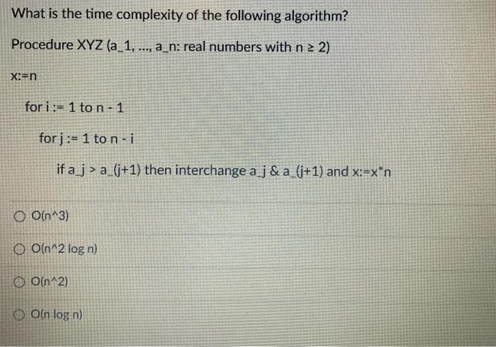 Solved What is the time complexity of the following | Chegg.com