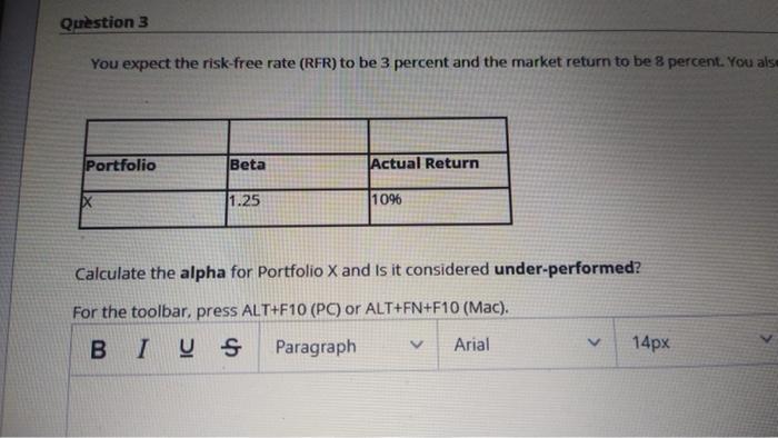 Solved Question 3 You expect the risk-free rate (RFR) to be | Chegg.com
