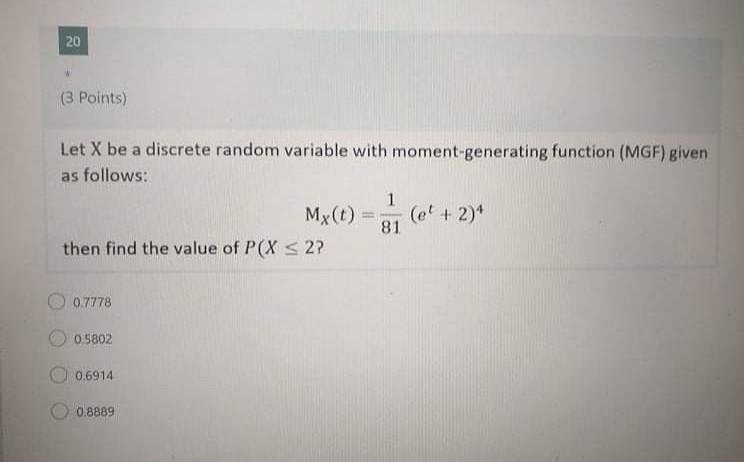 Solved 20 W (3 Points) Let X be a discrete random variable | Chegg.com