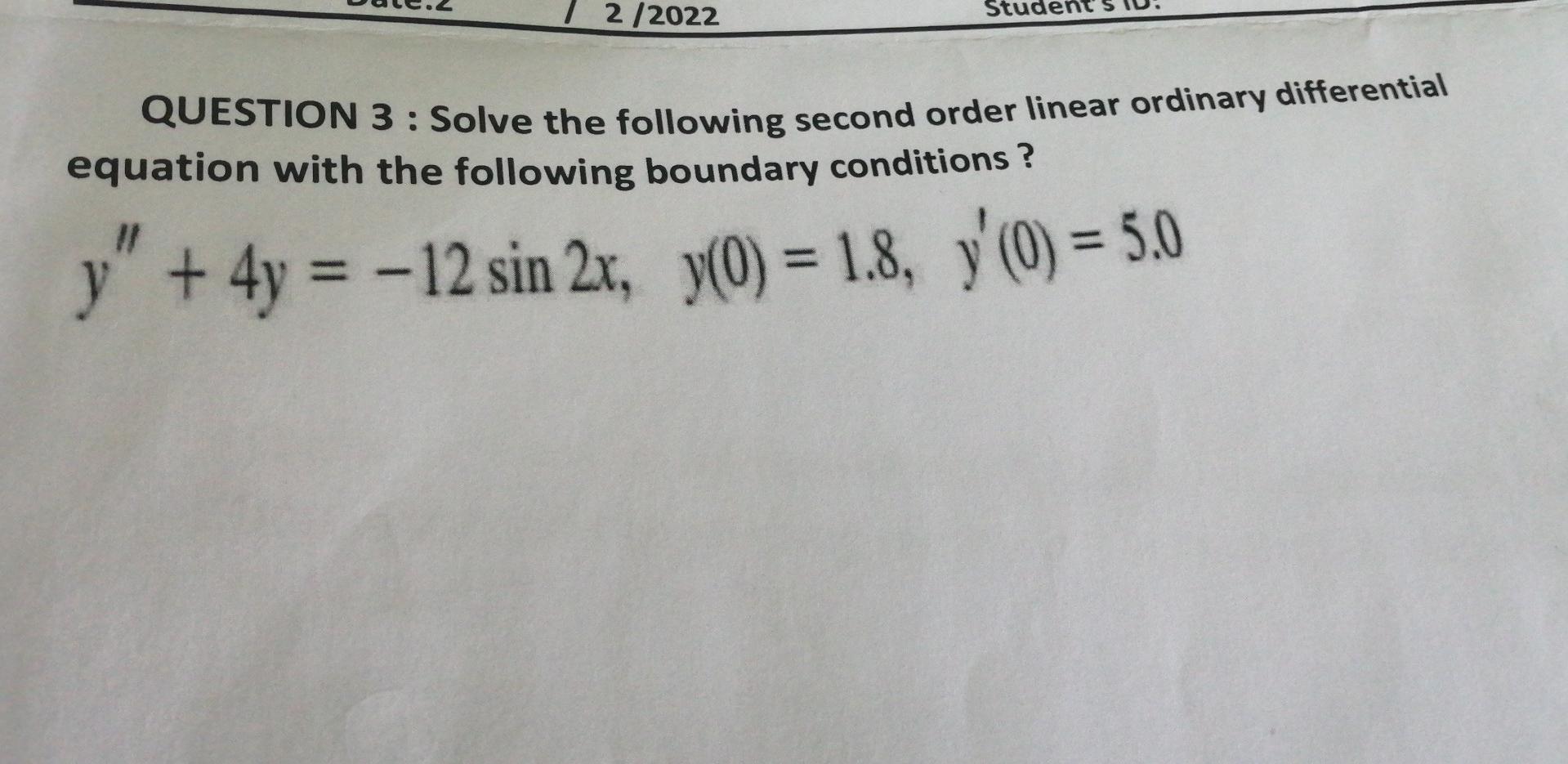 Solved 2 2022 Stu QUESTION 3 Solve The Following Second Chegg Solved 2 2022 stu question 3 solve the following second chegg