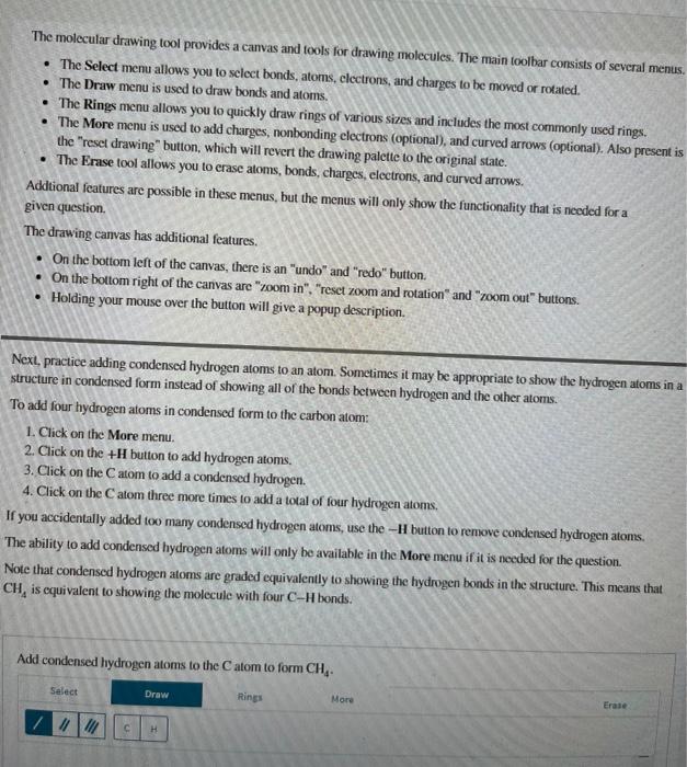 Solved The molecular drawing tool provides a canvas and | Chegg.com