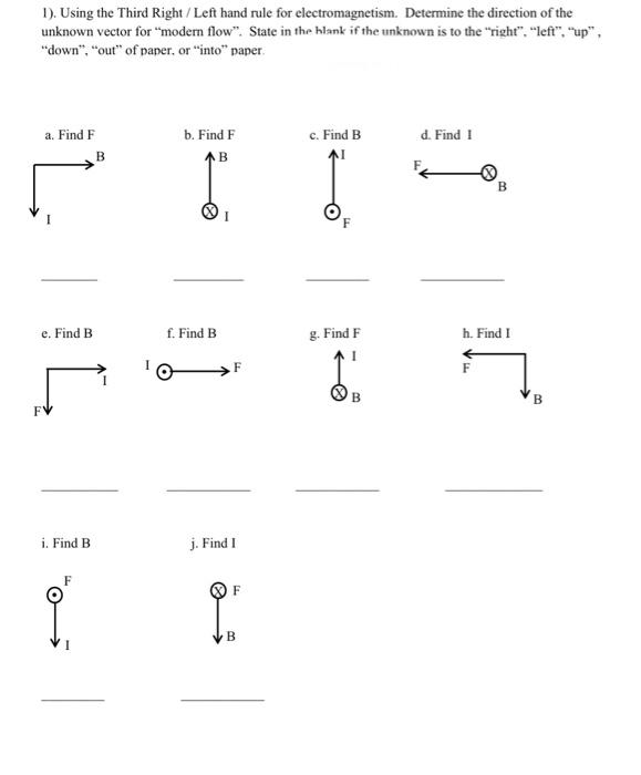 Solved 1). Using the Third Right / Left hand rule for | Chegg.com