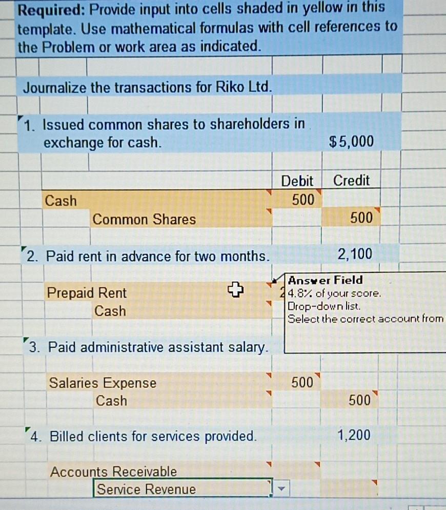 Solved Required Provide input into cells shaded in yellow