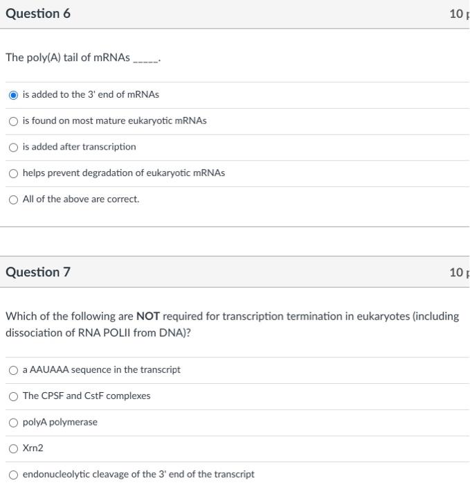 Solved Question 6 101 The poly(A) tail of mRNAs is added to | Chegg.com