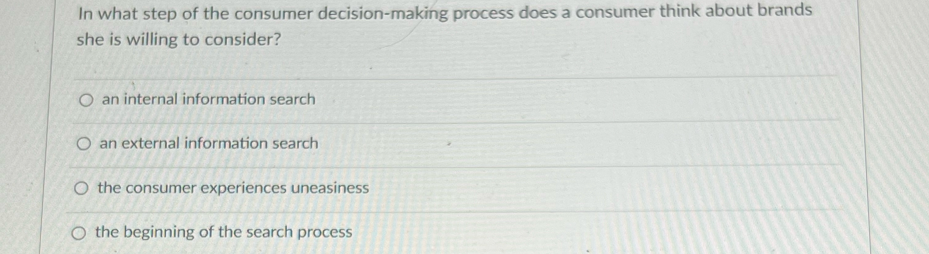 Solved In what step of the consumer decision-making process | Chegg.com