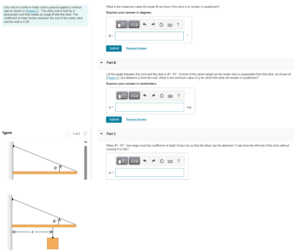 Solved One end of a uniform meter stick is placed against a | Chegg.com