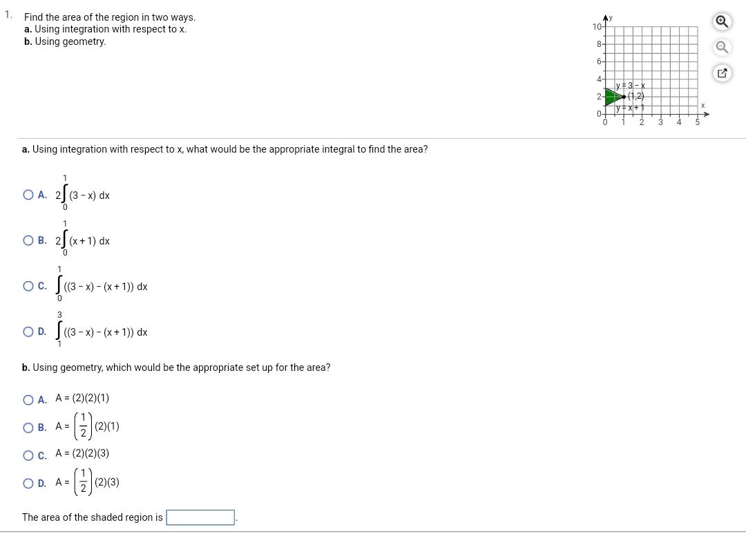 Solved Find the area of the region in two ways.a. ﻿Using | Chegg.com