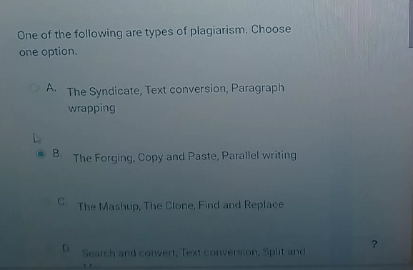 Solved One of the following are types of plagiarism. Choose | Chegg.com