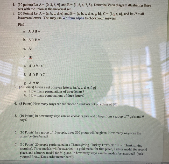 Solved 1. (10 Points) Let A = {0,3,6,9} And B = {1,2,4,7,8). | Chegg.com