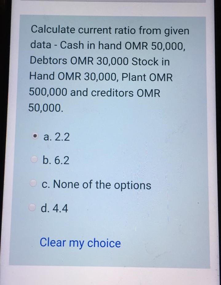 Solved Calculate current ratio from given data - Cash in | Chegg.com