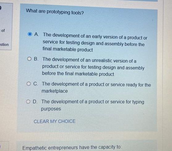 Solved What are prototyping tools? A. The development of an | Chegg.com