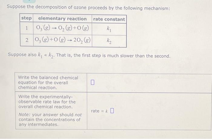 Solved Suppose The Decomposition Of Ozone Proceeds By The | Chegg.com