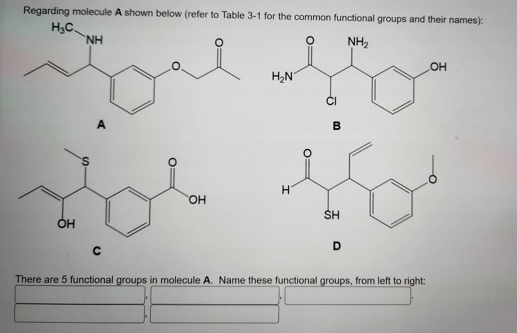 Solved Regarding Molecule A Shown Below Refer To Table 3 1