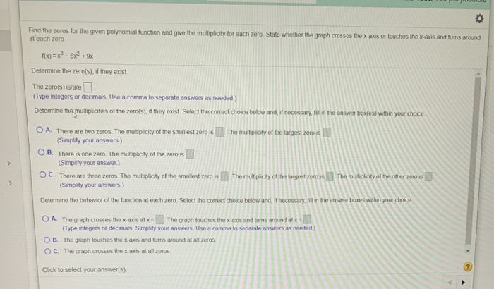 Solved Find the zeros for the given polynomial function and | Chegg.com