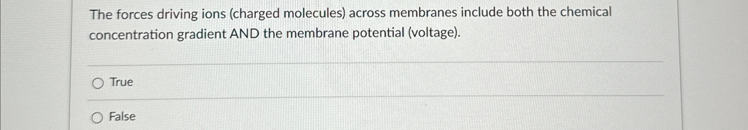 Solved The forces driving ions (charged molecules) ﻿across | Chegg.com