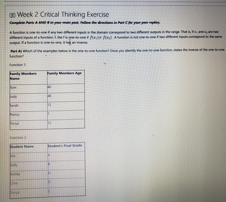 Solved Week 2 Critical Thinking Exercise Complete Parts A | Chegg.com