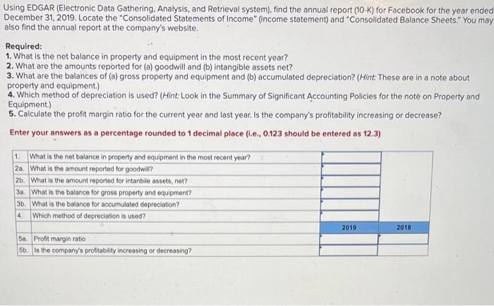 Using EDGAR (Electronic Data Gathering. Analysis, and | Chegg.com