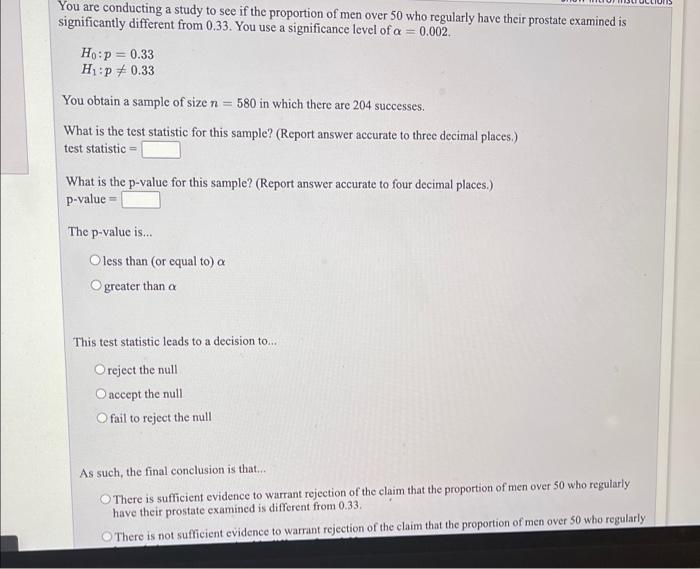Solved You are conducting a study to see if the proportion | Chegg.com