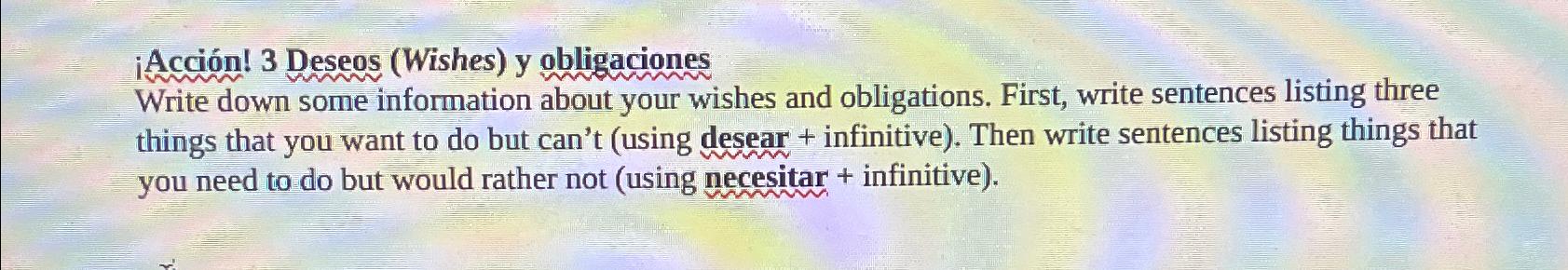 Solved ¡Acción! 3 ﻿Deseos (Wishes) ﻿y obligacionesWrite down | Chegg.com