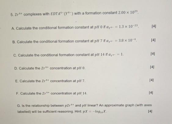 Solved 5.2r** complexes with EDTA-(Y) with a formation | Chegg.com