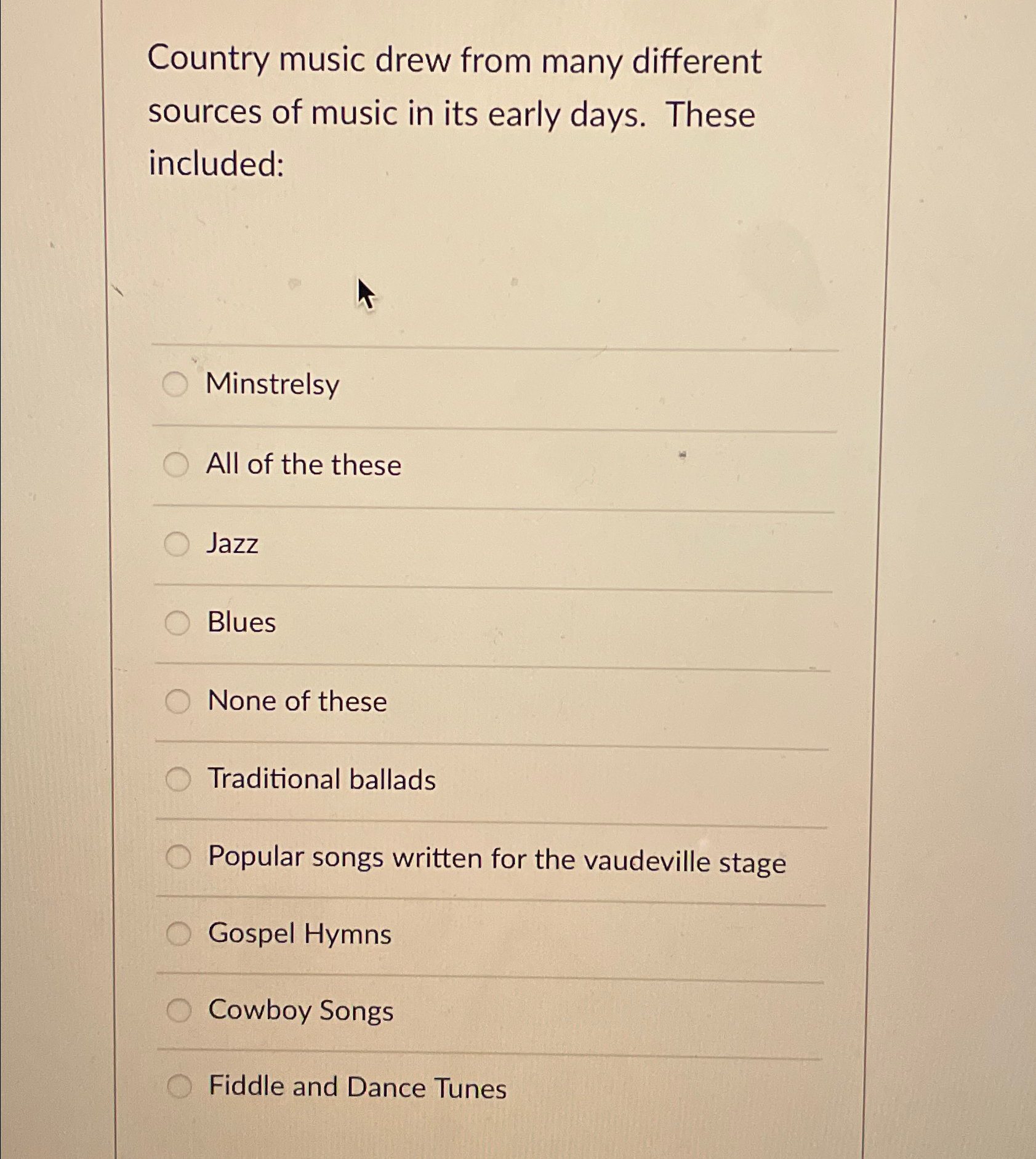 Solved Country music drew from many different sources of